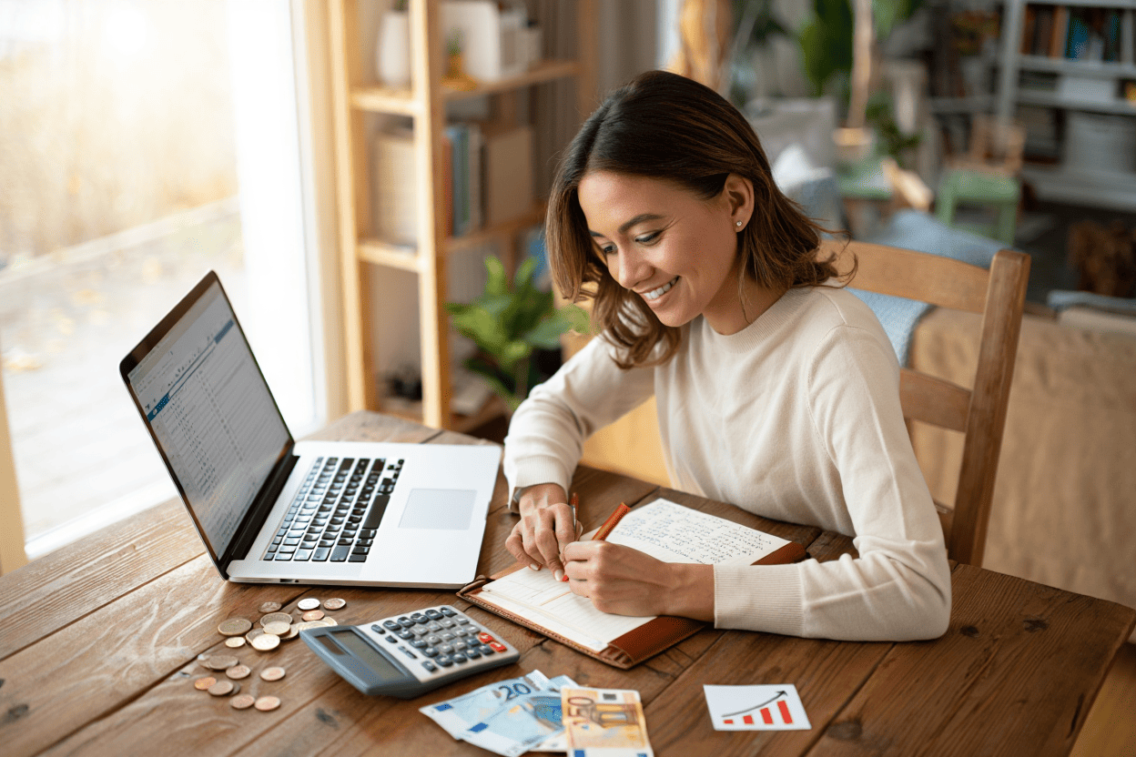 Mujer organizando sus finanzas personales